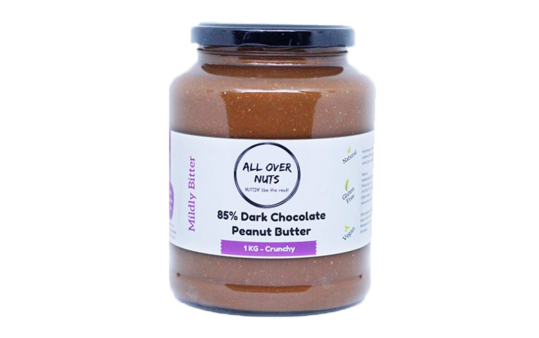 All Over Nuts 85% Dark Chocolate Peanut Butter Crunchy  Glass Jar  1 kilogram